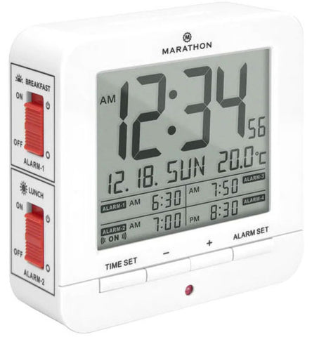 Marathon Clock Digital Medication Reminder Alarm 4 Alarms White CL030075-WH-00-EU1
