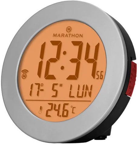 Marathon Clock Atomic Alarm silver CL030078-GG-RD-EU1