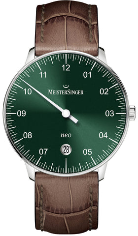 MeisterSinger Watch Neo Sunburst Green NE909N Brown Croc Leather