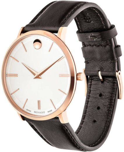Movado Ultra Slim White Dial Brown Leather Strap Watch For Men - 0607089 main image 0