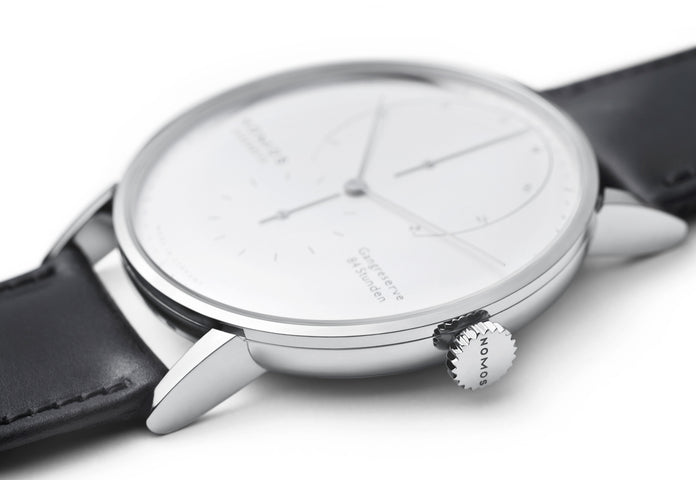 Nomos Glashutte Watch Lambda White Gold Sapphire Crystal