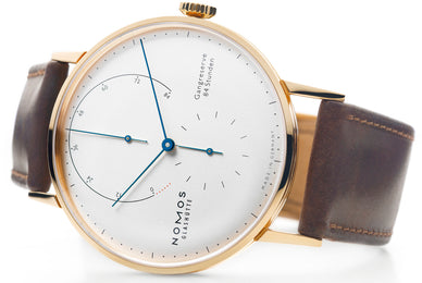 Nomos Glashutte Watch Lambda Rose Gold Zeiger Geblaut Sapphire Crystal