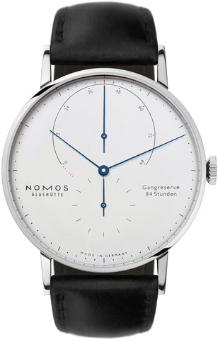 Nomos Glashutte Watch Lambda White Gold Zeiger Geblaut Sapphire Crystal 933
