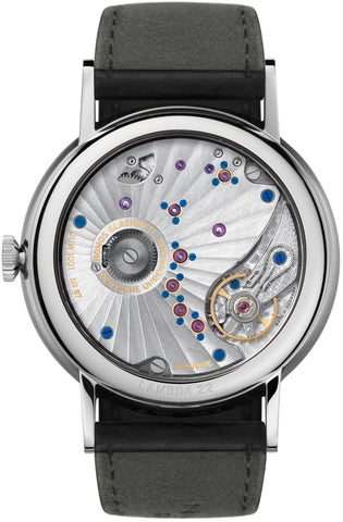Nomos Glashutte Watch Lambda White Gold Zeiger Geblaut Sapphire Crystal