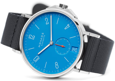 Nomos Glashutte Watch Ahoi Datum Signalblau Sapphire Crystal