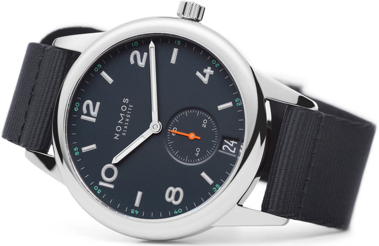 Nomos Glashutte Club Automat Datum Atlantik Sapphire Crystal Watch
