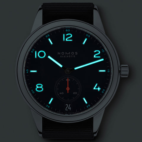 Nomos Glashutte Club Automat Datum Atlantik Sapphire Crystal Watch