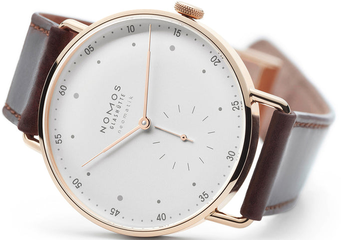 Nomos Glashutte Metro Neomatik 39 Rose Gold Sapphire Crystal Watch
