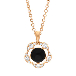 Picchiotti 18ct Rose Gold 0.54ct Diamond Whitby Jet Flower Pendant PCH-333