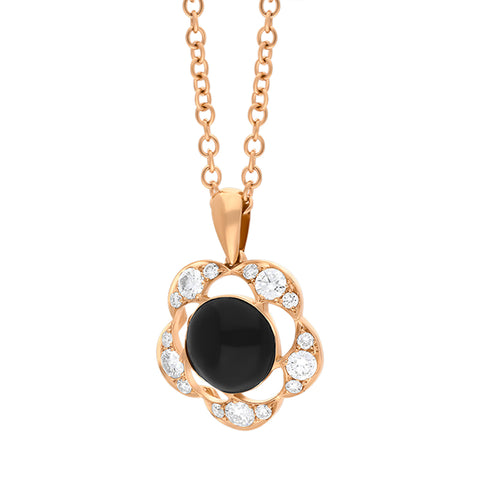 Picchiotti 18ct Rose Gold 0.54ct Diamond Whitby Jet Flower Pendant PCH-333_2