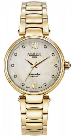 Roamer Watch Dreamline Diamonds Champagne MOP Dial Yellow Gold 857847 48 29 50