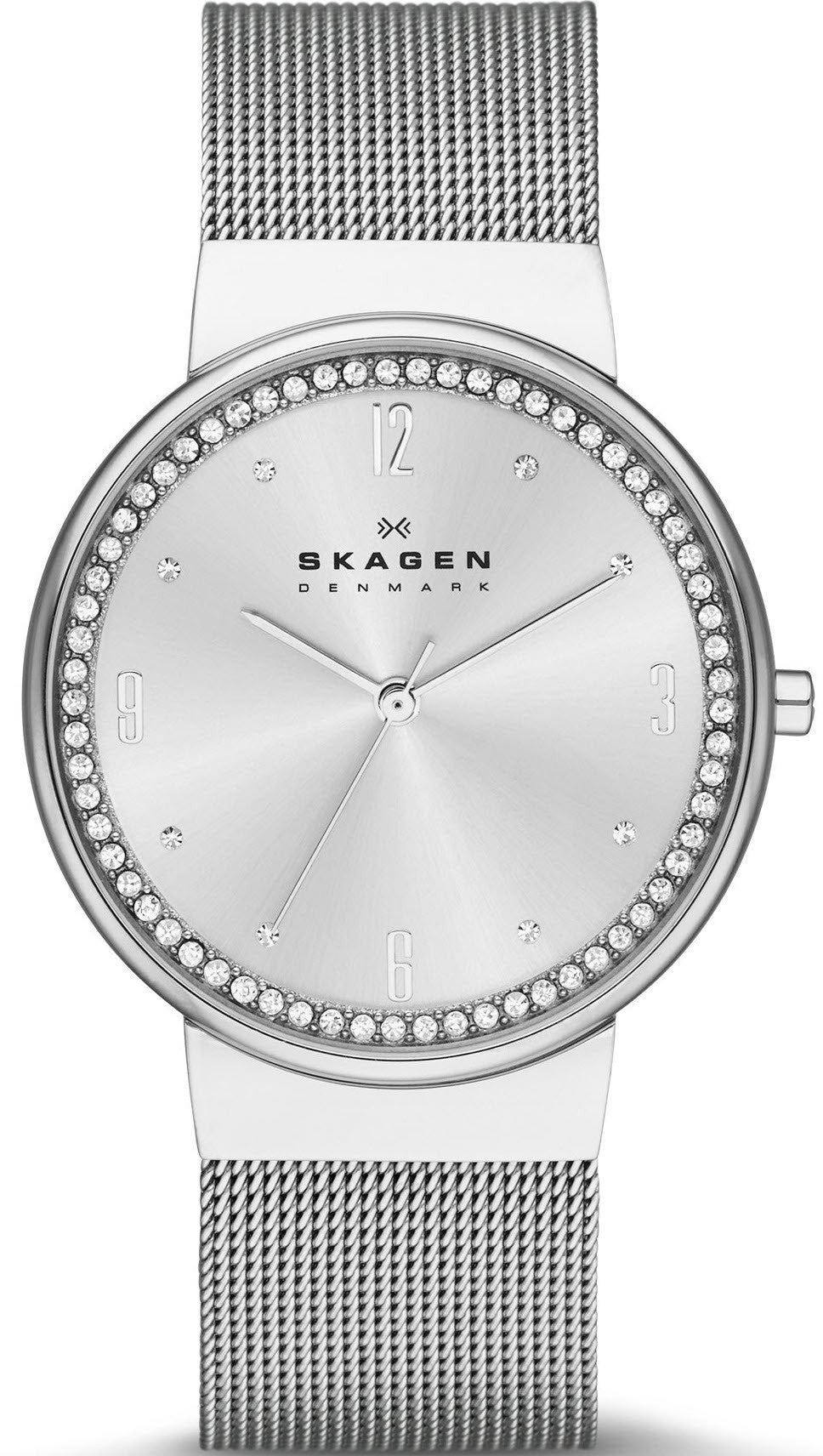 skagen women's ancher stainless steel mesh dress quartz watch Skagen Women's Stainless Steel Watch, Black Dial, Jewel Hour Markers,