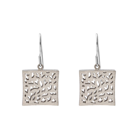 Sterling Silver Brushed Monika Square Cut Out Drop Earrings D E1190.