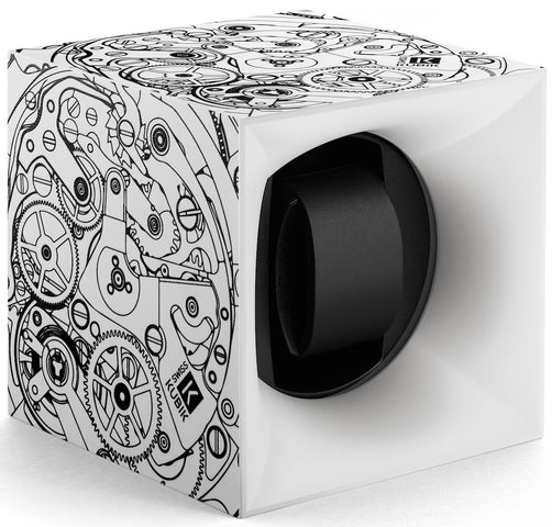Swiss Kubik Watch Winder Single Startbox White Black Print