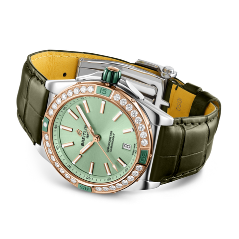 Breitling Super Chronomat Automatic 38 Mint Green Alligator Watch
