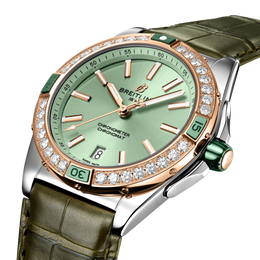Breitling Super Chronomat Automatic 38 Mint Green Alligator Watch