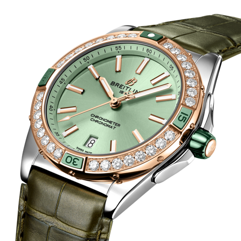 Breitling Super Chronomat Automatic 38 Mint Green Alligator Watch