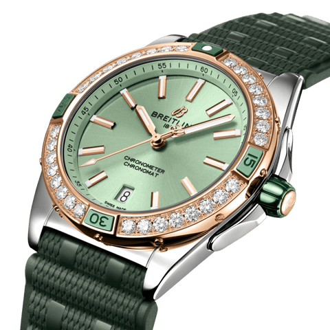 Breitling Super Chronomat Automatic 38 Mint Green Rubber Watch