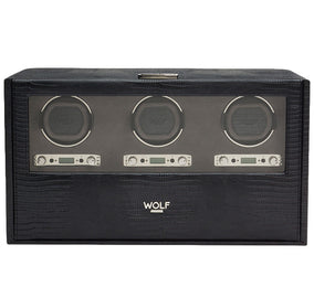 Wolf Watch Winder Blake Triple Storage And Travel Case Black Lizard