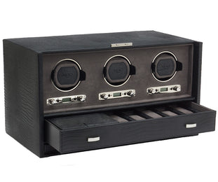 Wolf Watch Winder Blake Triple Storage And Travel Case Black Lizard