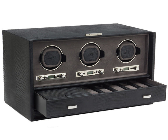 Wolf Watch Winder Blake Triple Storage And Travel Case Black Lizard
