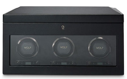 WOLF Watch Winder British Racing Black Triple Storage