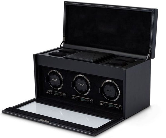 WOLF Watch Winder British Racing Black Triple Storage 792302