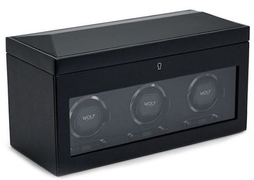 WOLF Watch Winder British Racing Black Triple Storage