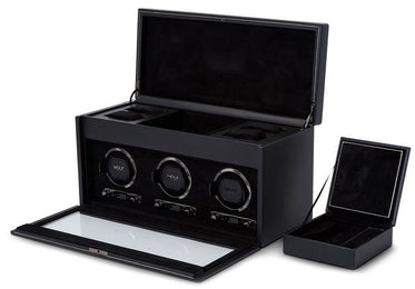 WOLF Watch Winder British Racing Black Triple Storage