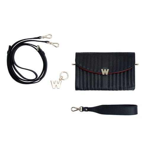 Wolf Mimi Collection Leather Black Crossbody Bag with Wristlet