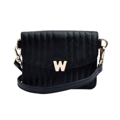 Wolf Mimi Collection Leather Black Mini Bag with Wristlet and Lanyard, 768402