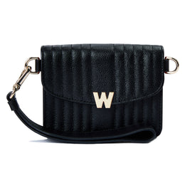 Wolf Mimi Collection Leather Black Mini Bag with Wristlet and Lanyard