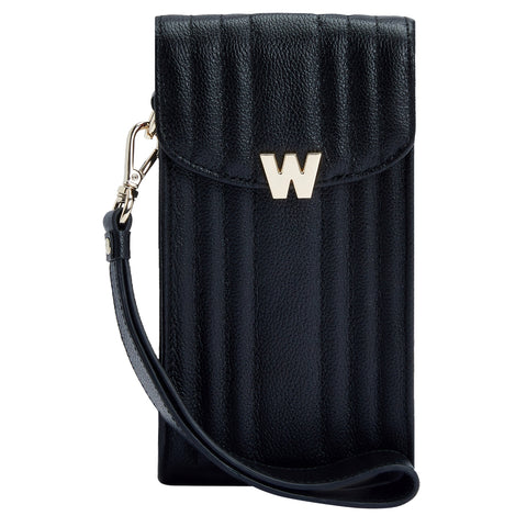 Wolf Mimi Collection Leather Black Phone Case with Wristlet and Lanyard