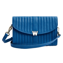 Wolf Mimi Collection Leather Blue Crossbody Bag with Wristlet, 768324