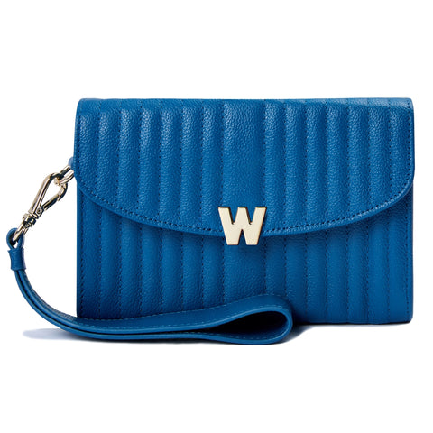 Wolf Mimi Collection Leather Blue Crossbody Bag with Wristlet