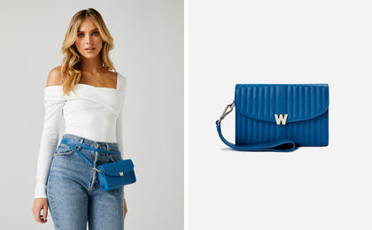 Wolf Mimi Collection Leather Blue Crossbody Bag with Wristlet