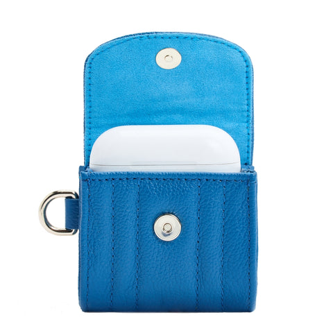 Wolf Mimi Collection Leather Blue Earpods Case with Wristlet
