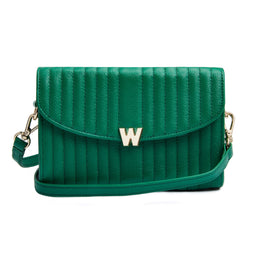 Wolf Mimi Collection Leather Green Crossbody Bag with Wristlet and Lanyard, 768312