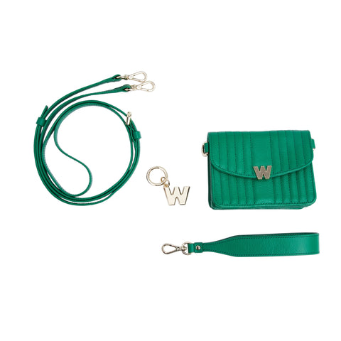 Wolf Mimi Collection Leather Green Mini Bag with Wristlet and Lanyard