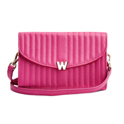 Wolf Mimi Collection Leather Pink Crossbody Bag with Wristlet and Lanyard, 768390