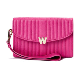 Wolf Mimi Collection Leather Pink Crossbody Bag with Wristlet and Lanyard