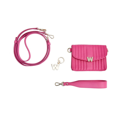 Wolf Mimi Collection Leather Pink Mini Bag with Wristlet and Lanyard