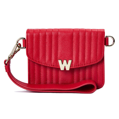 Wolf Mimi Collection Leather Red Mini Bag with Wristlet and Lanyard