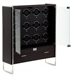 WOLF Watch Winder Regent 12 Piece Cabinet Matt Zebra Black