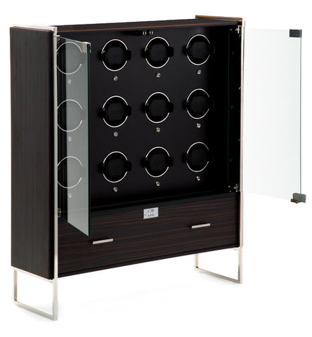 WOLF Watch Winder Regent 12 Piece Cabinet Matt Zebra Black